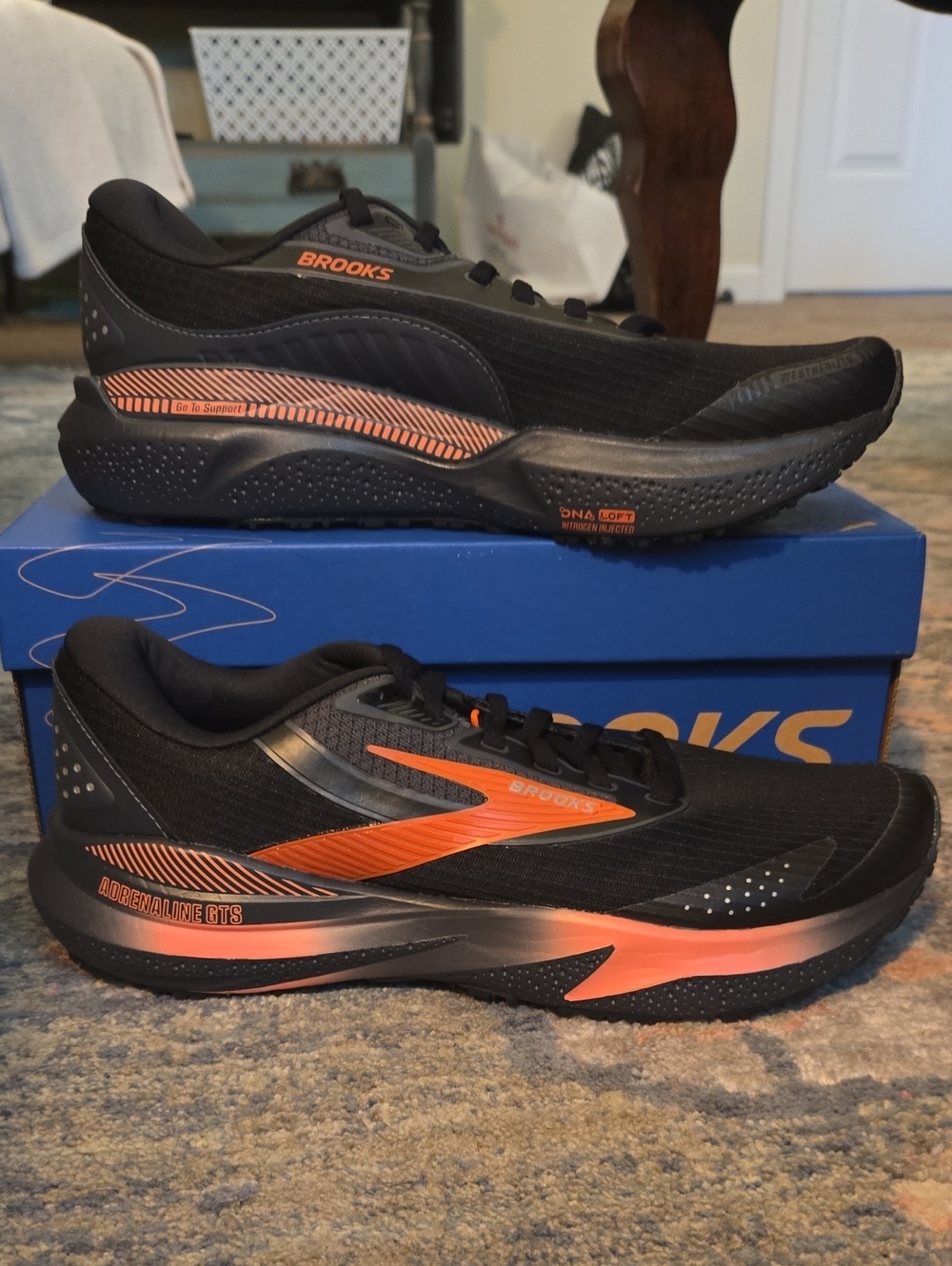 Brooks Women’s Adrenaline GTS 24 Weatherized Black & Orange Running Shoes 8.5